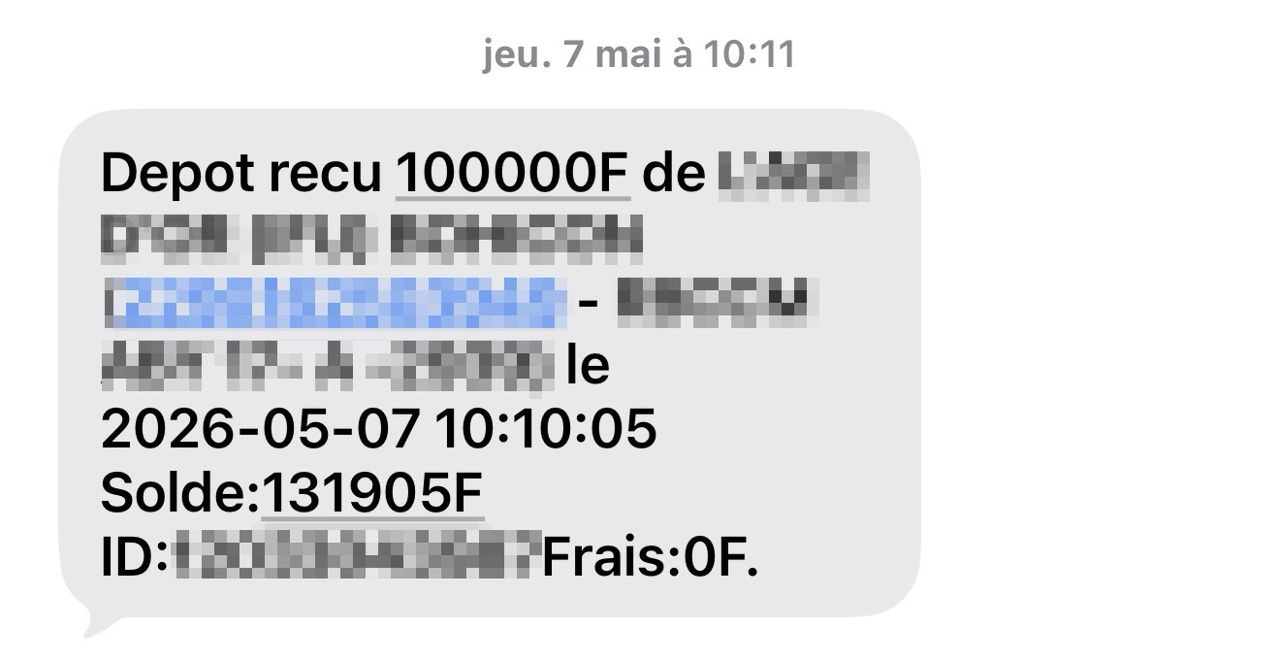 Preuve de paiement 100 000 F