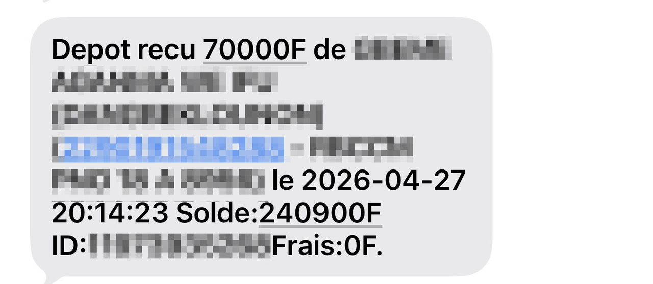 Preuve de paiement 70 000 F